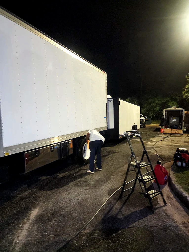 Trailer wash with ladder at night - Stone Mountain, GA